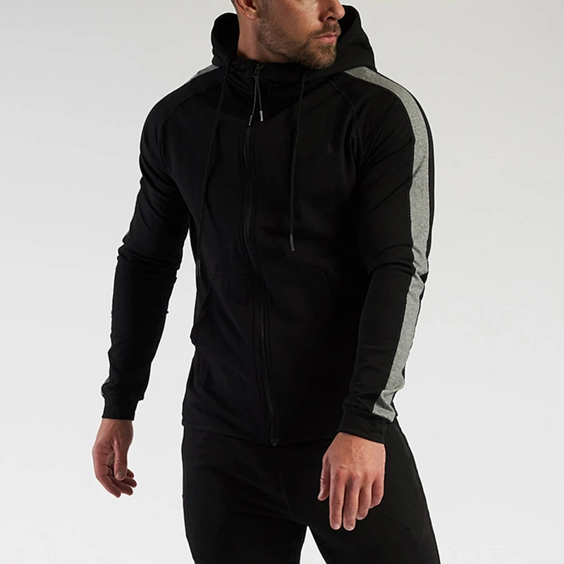 OEM Wholesale Zip Up Workout Sport Sweatshirts Autumn Men Gym Running Track Hoodie