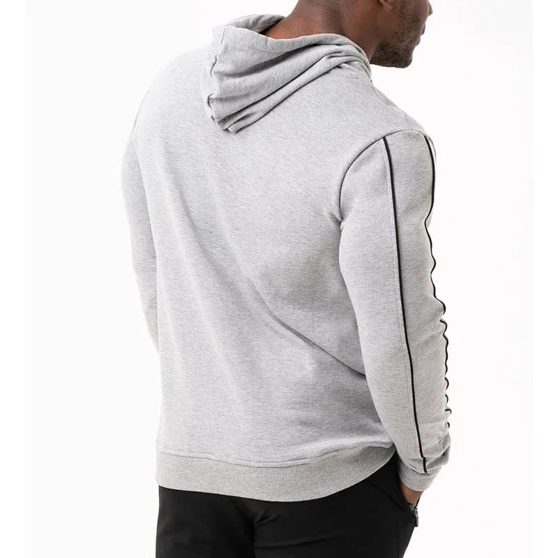 Oversized Gym Black Contrast Stitch Pullover Mens Athletic Fleece Hoodie