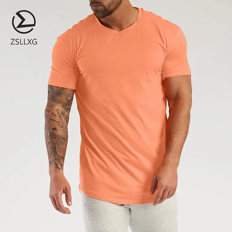 Custom Curved Hem Blank Bodybuilding Short Sleeve Men T-shirt