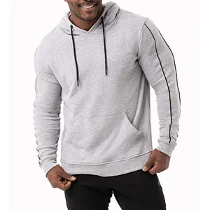 Oversized Gym Black Contrast Stitch Pullover Mens Athletic Fleece Hoodie