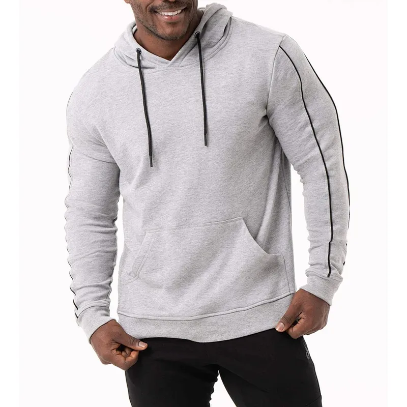Oversized Gym Black Contrast Stitch Pullover Mens Athletic Fleece Hoodie