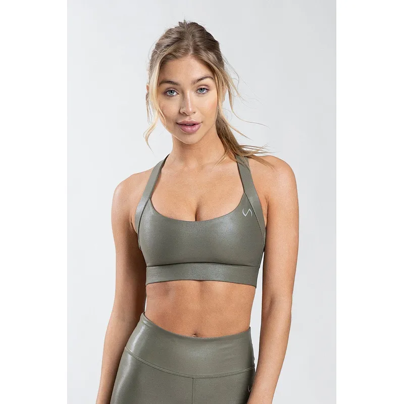 Hot Custom Logo Gym Wear Shiny Leather Compression Women Sports Bra