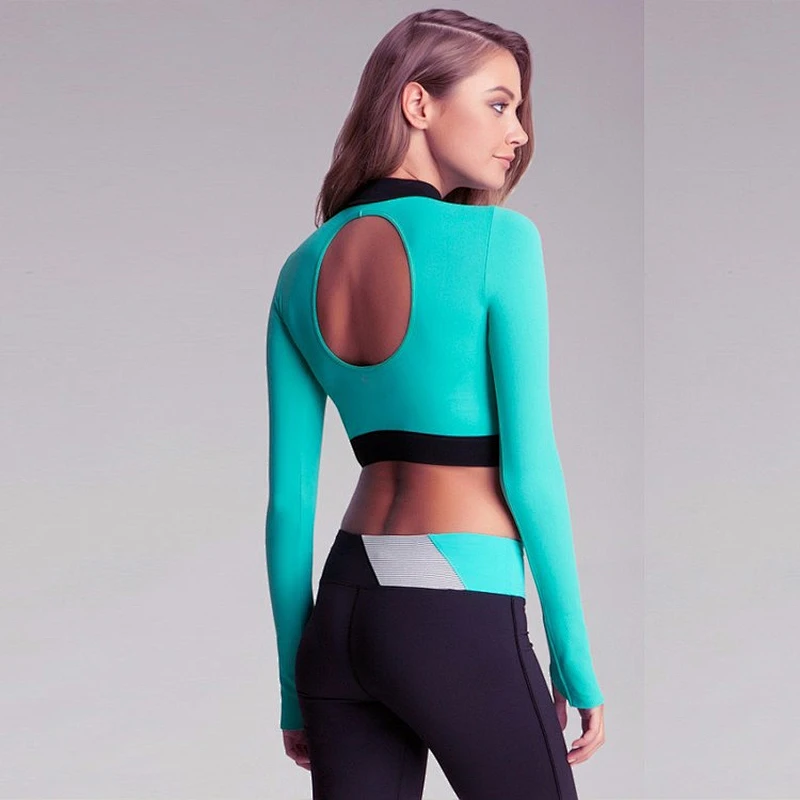 Gym Clothing Womens Crop Top Long Sleeve Customized Fitting Top