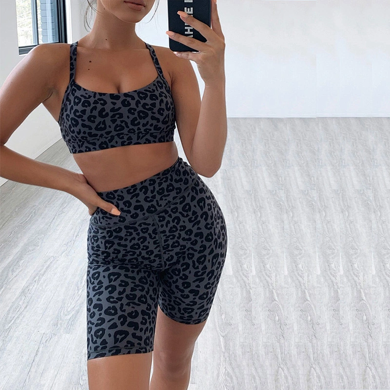 Custom Logo Leopard Print High Waist Workout Clothing Women Yoga Set