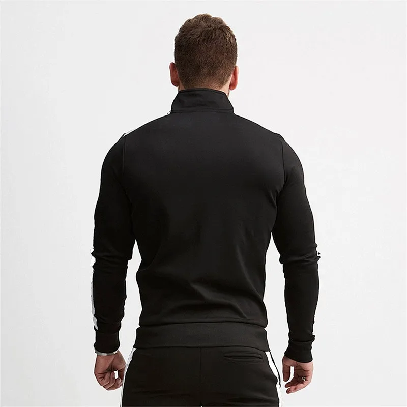 Athletic Sweat Suits  Contrast Side Stripe Mens Gym Sports Zipper Up 2pcs Tracksuits