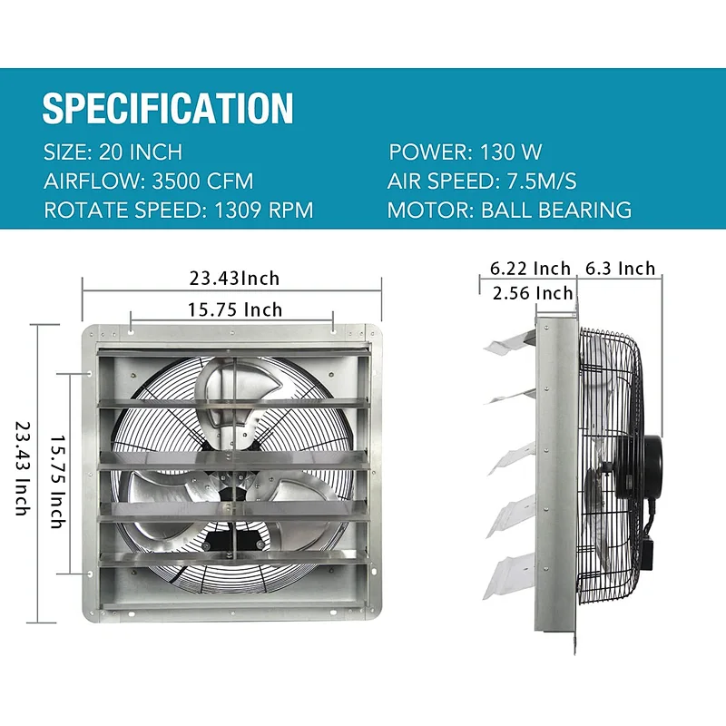shutter exhuast fan 20 inch