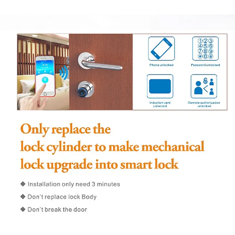 High Security Durable Euro Fingerprint Identify Digital Password Smart Door Lock Cylinder
