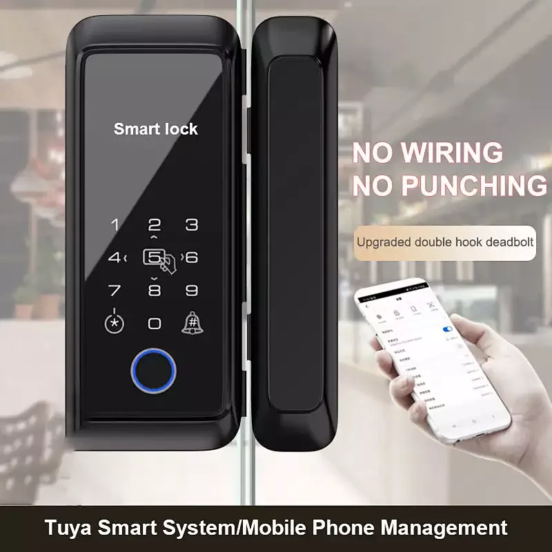 Tuya APP Digital Fingerprint Smart Glass Door Lock for Sliding Door