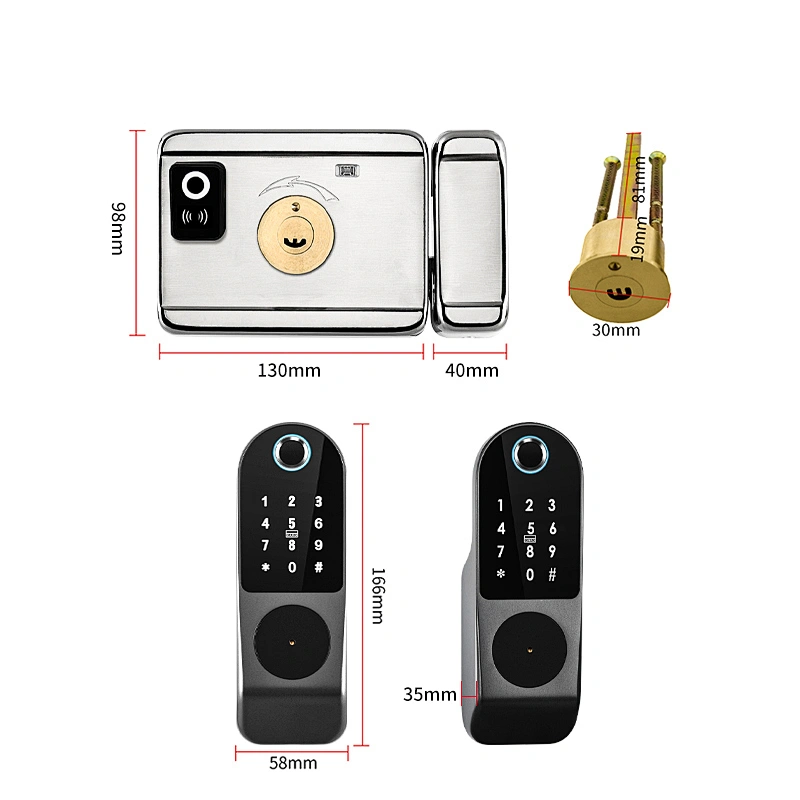 Tuya or TT Lock APP Double Sensor Biometric Fingerprint Digital Key Card Door Lock Smart Rim Lock