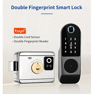 Tuya or TT Lock APP Double Sensor Biometric Fingerprint Digital Key Card Door Lock Smart Rim Lock