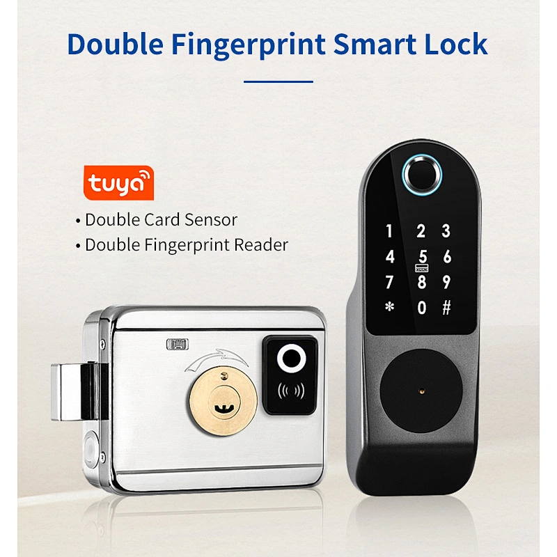 Tuya or TT Lock APP Double Sensor Biometric Fingerprint Digital Key Card Door Lock Smart Rim Lock