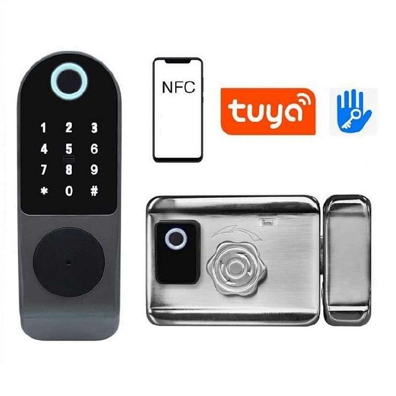 Tuya or TT Lock APP Double Sensor Biometric Fingerprint Digital Key Card Door Lock Smart Rim Lock
