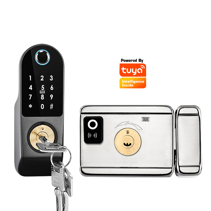 Tuya wifi Smart lock Fingerprint Rim Lock Smart Card Digital Code Electronic Door Lock For Home Security