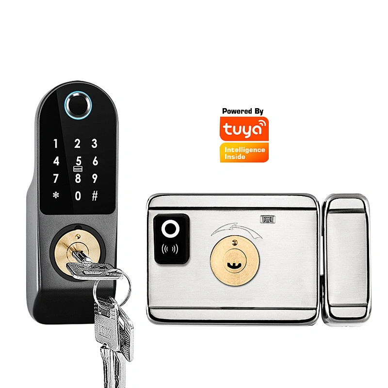 Tuya wifi Smart lock Fingerprint Rim Lock Smart Card Digital Code Electronic Door Lock For Home Security
