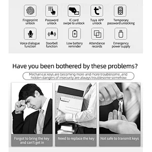 TUYA Office USB Lock Biometric Fingerprint Glass Door Lock Digital Electronic Time Attendance Record Smart Lock