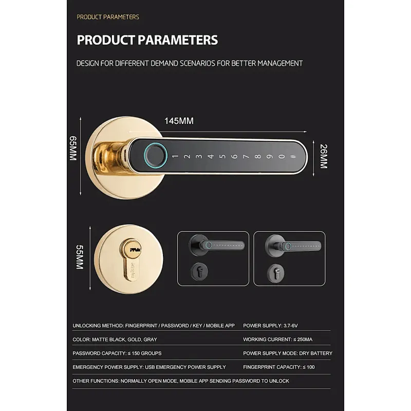 vians Tuya APP Fingerprint unlock Intelligent Electronic Lock handle Tuya Smart door lock