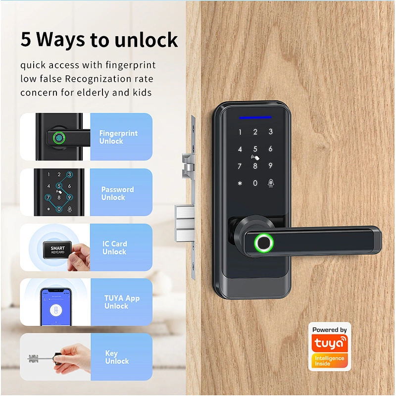 VIANS Smart App Fingerprint Digital Code Card Locks Electronic Waterproof Mortise Smart Tuya TT Door Lock