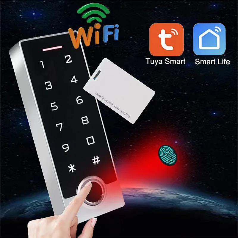 Tuya Wifi APP Fingerprint Password Swipe Card Unlock Metal Access Control All-in-one Smart Keypad