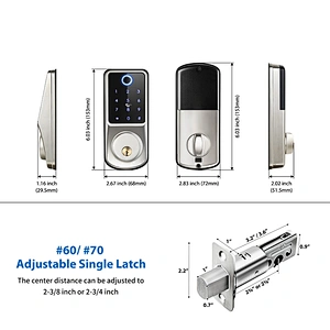 Remote Locks Home Security Door Password Lock Smart Wifi Mobile Phone Tuya Fingerprint Door Lock Black Silver