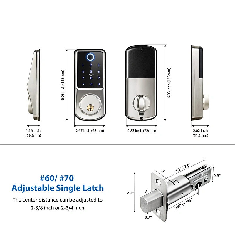 Remote Locks Home Security Door Password Lock Smart Wifi Mobile Phone Tuya Fingerprint Door Lock Black Silver