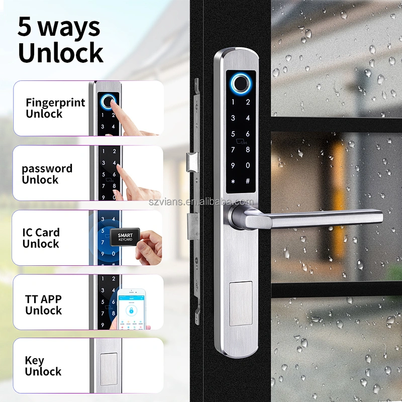 Vians Stainless Steel Tuya WIFI Euro Mortise Type Digital Fingerprint Smart Lock