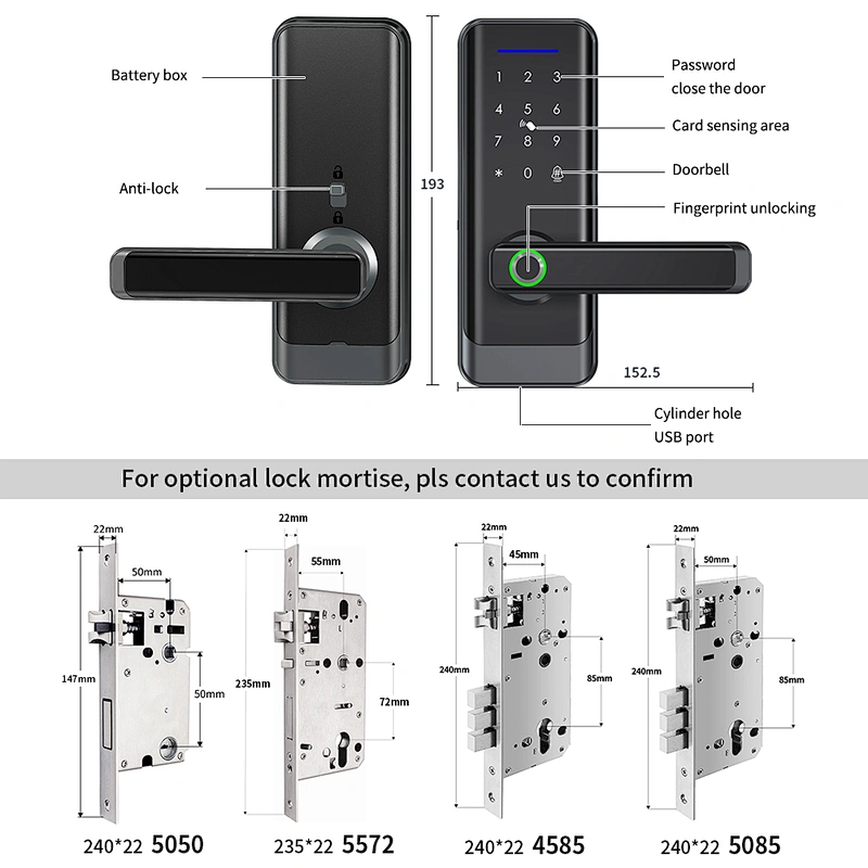 VIANS Smart App Fingerprint Digital Code Card Locks Electronic Waterproof Mortise Smart Tuya TT Door Lock