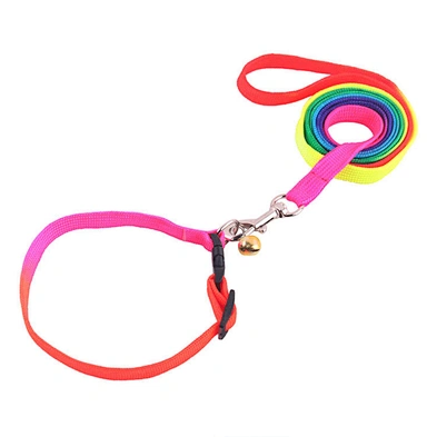 High quality rainbow pet dog collar and leash cheapest rainbow rope dog leash with bell