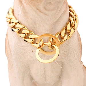 15mm 316L Stainless Steel Gold Dog Collar Luxury Cuban Link Gold Chain Dog Collar