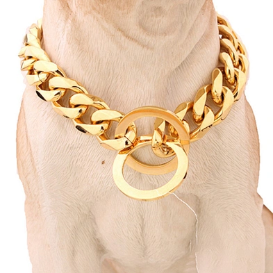 15mm 316L Stainless Steel Gold Dog Collar Luxury Cuban Link Gold Chain Dog Collar