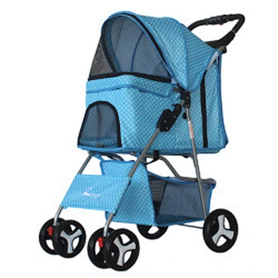 4 Wheels Pet Dog Jogger Stroller One-Click Folding Travel Pet Carrier Trolley Stroller For Dogs