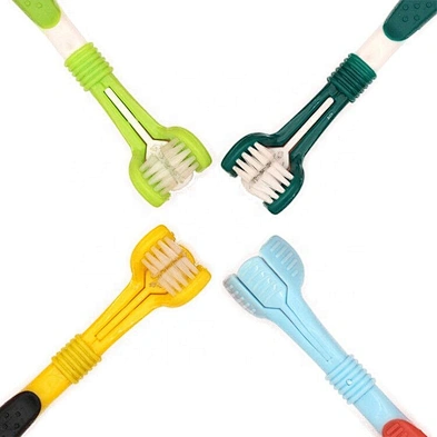 Amazon Hot sale Pets teeth cleaning 3 heads sided Toothbrush for dogs and cats