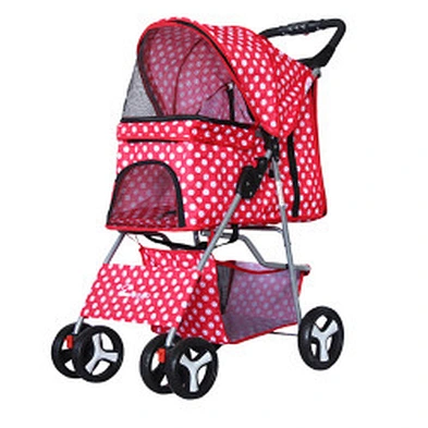 4 Wheels Pet Dog Jogger Stroller One-Click Folding Travel Pet Carrier Trolley Stroller For Dogs