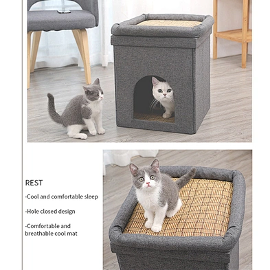 Winter Cat Condo Portable Indoor Foldable Plush Cat Warm House with Fluffy Ball Hanging