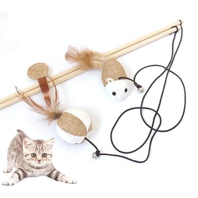 2020 the wooden pole funny cat stick cat mouse toy