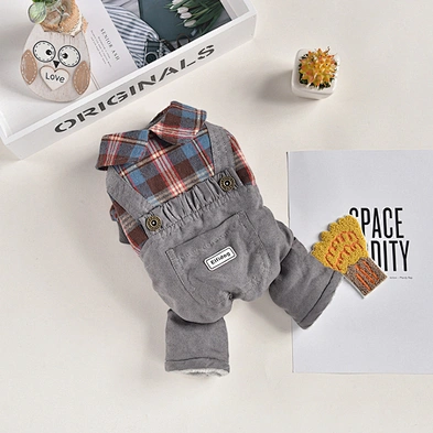 Hot Sale Dog Overalls Pet Casual Coat Plaid Stitching Dog Clothes