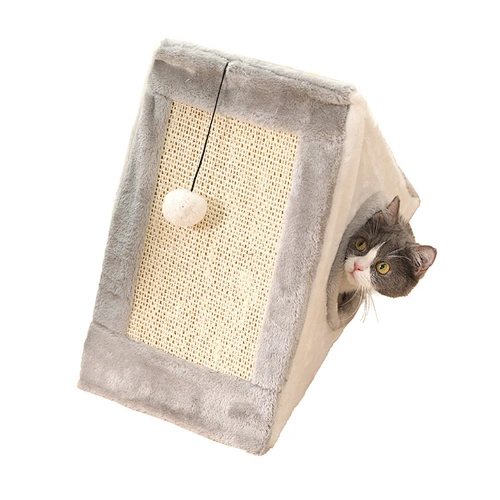 Cat Scratcher House Tree Indoor Triangle Foldable Winter Warm Wood Cat House