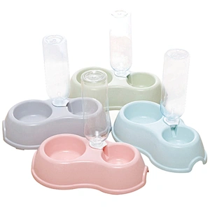 Hot Sale Plastic Elevated Raised Pet Bowl Plastic Cat Dog Bowl With Drinking Bottle