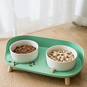 Wholesale dog double bowl anti-tipping cat food bowl ceramic pet bowl