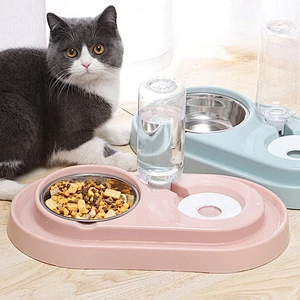 Plastic double dog bowls elevated raised pet bowl cat dog food with water bowl