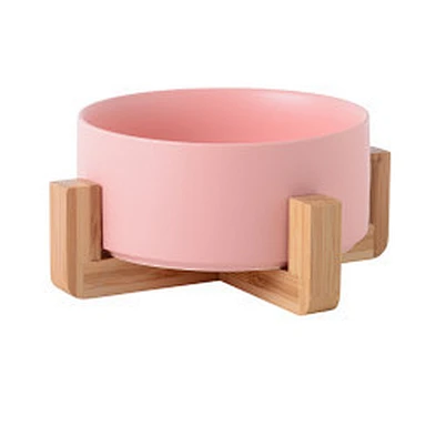 Wholesale ceramic pet food bowl elevated luxury designed dog ceramic bowl with bamboo shelf