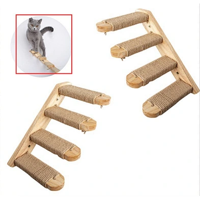 Newest arrival solid wood wall-mounted climbing ladder cat climbing frame with sisal cat toy multi-layer cat stand