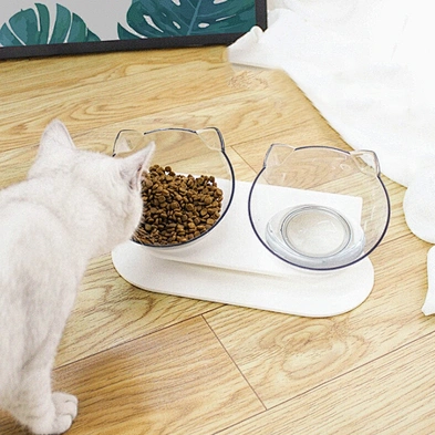 Hot sale tilting cat food bowl pet double bowl adjustable cat bowl