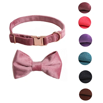 New Cat Pet Collar Adjustable Designer Personalized Velvet Dog Collar And Leash Set With Bow