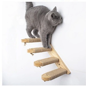 Newest arrival solid wood wall-mounted climbing ladder cat climbing frame with sisal cat toy multi-layer cat stand