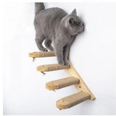 Newest arrival solid wood wall-mounted climbing ladder cat climbing frame with sisal cat toy multi-layer cat stand