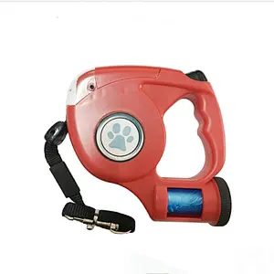 4.5m Rope Dog Leash With Flashlight Pet Telescopic Tape Lamp And Poop Bag retractable pet leash with light