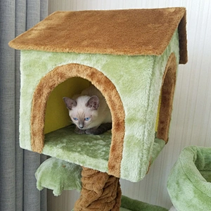 Hot Sale Wooden Luxurious Cat Tree House Cat Plush Climbing Scratcher Post