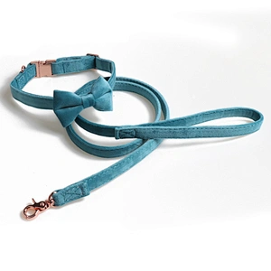New Cat Pet Collar Adjustable Designer Personalized Velvet Dog Collar And Leash Set With Bow