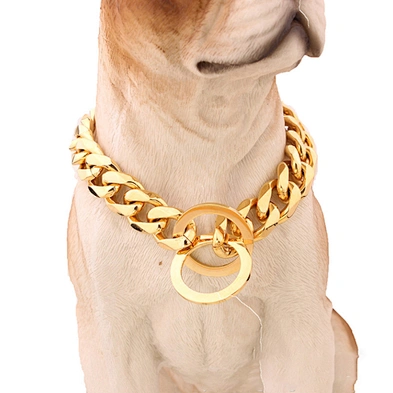 15mm 316L Stainless Steel Gold Dog Collar Luxury Cuban Link Gold Chain Dog Collar
