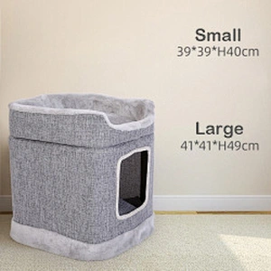 Winter Cat Condo Portable Indoor Foldable Plush Cat Warm House with Fluffy Ball Hanging